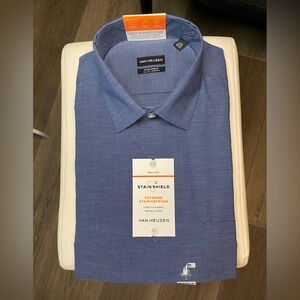 Van Heusen Dress Shirt Tan 16 1/2 Neck 35/36 Sleeve Retail $65 Painters Blue